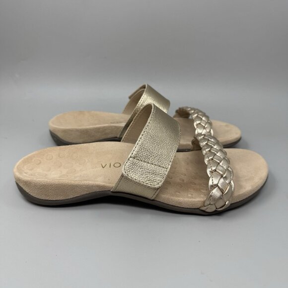 Vionic Womens Gold Slide Sandals 9 Jeanne Braided Slip-On Casual Summer Orthodic - Picture 1 of 8
